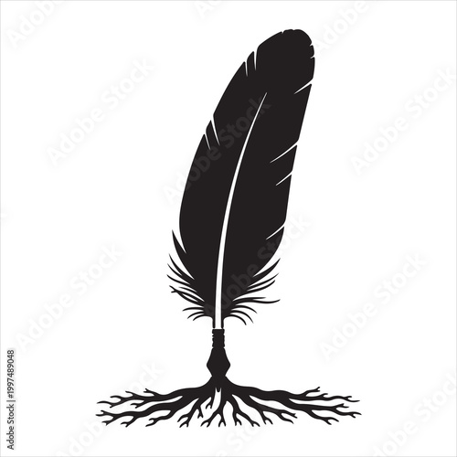 Symbolic Representation of Growth and Creativity A Feather Rooted in the Earth