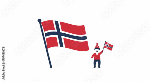 Norway flag waving cartoon character.