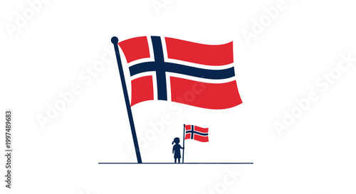 Norway Flag Waving in Wind.