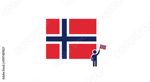 Person holding small Norway flag.