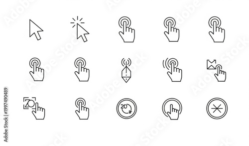 Photos Editable stroke clicking line icon vector set for UI actions