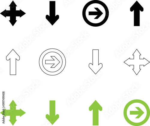 Collection of directional arrows and symbols a silhouette iconography