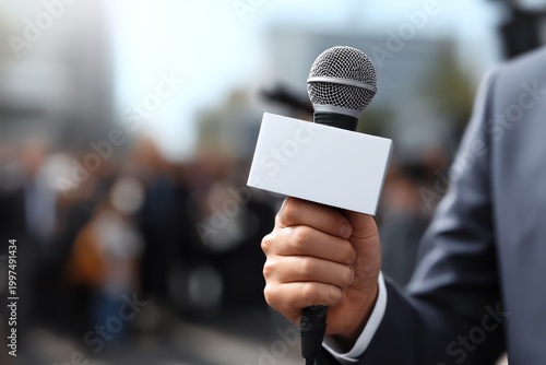 News reporter broadcasting at election voting center