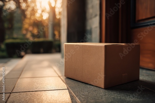 Ecommerce shipping box on porch mockup design