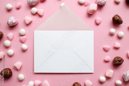 Sweet valentine greeting card and envelope mockup