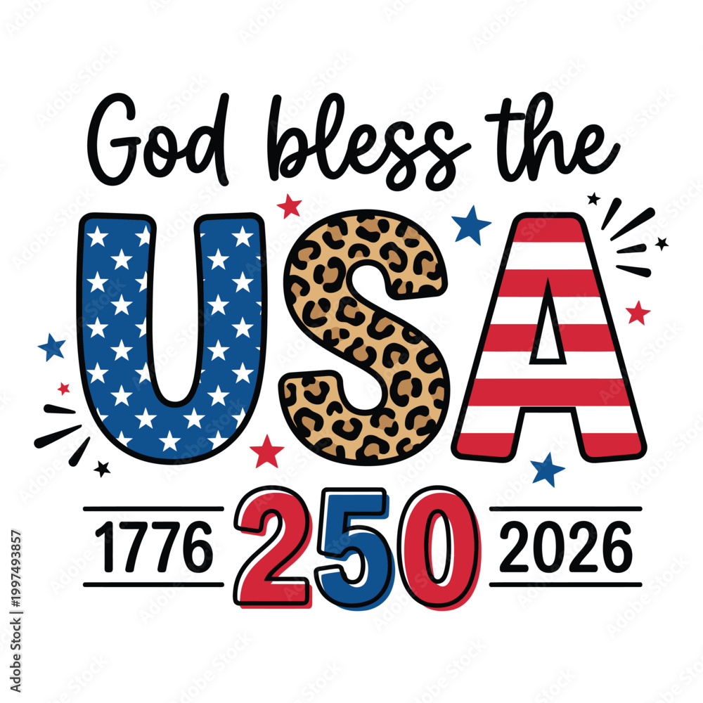Fototapeta premium God Bless the USA 250th Anniversary Patriotic Leopard Print Independence Design
