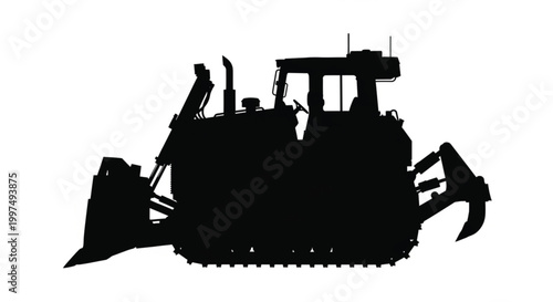 Bulldozer silhouette vector illustration in black with heavy construction equipment design for industrial branding engineering graphics and machinery use
