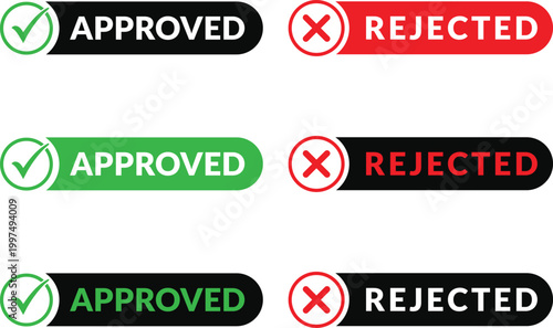 Set of approved and rejected status labels with check mark and cross.