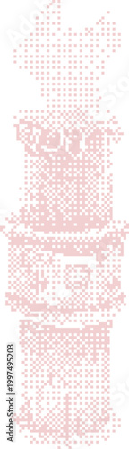 Abstract 3D rendered geometric totem structure with soft pink gradient lighting