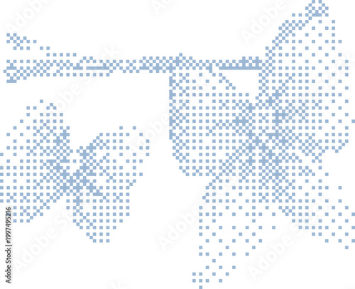 Abstract blue pixelated pattern on white background digital graphic design concept