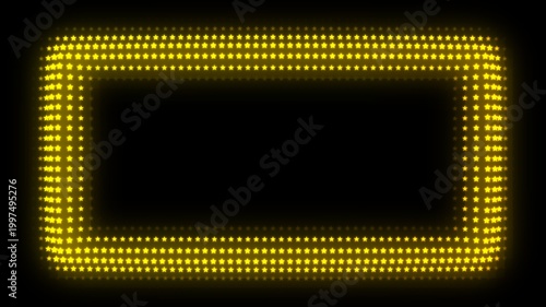 Golden Horizontal Rectangle Frame, Digital Star Particles on Dark Background, Glowing Dot Grid Geometric Shape Border