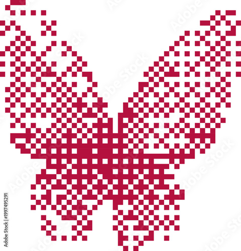 Digital Butterfly Abstract Pixel Art Symbol Isolated on White Background