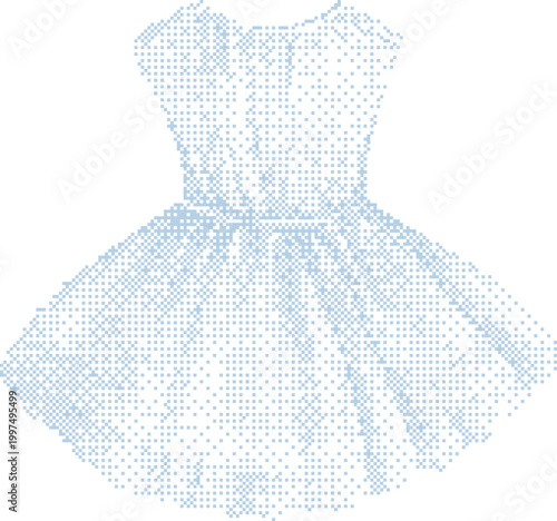 Light blue polka dot dress with flared skirt and cap sleeves on white background