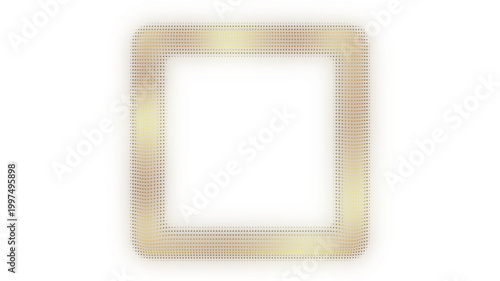 3D Golden Square Frame, Digital Dot Particles, Glowing Dot Grid Geometric Shape Border, PNG Transparent Background
