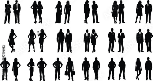 Large Collection of Diverse People Silhouettes Featuring Men and Women in Business Casual and Professional Attire for Social Media Human Resources and Community Design