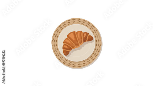 Delicious golden croissant pastry on a rustic wooden plate Vector