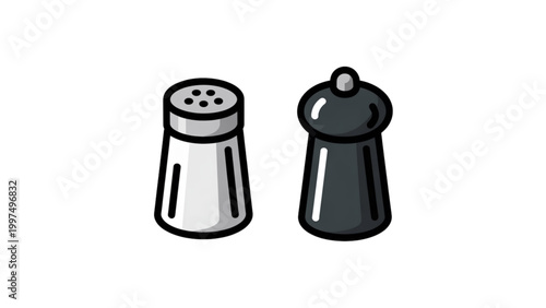 Simple black and white salt and pepper shakers icon set Vector