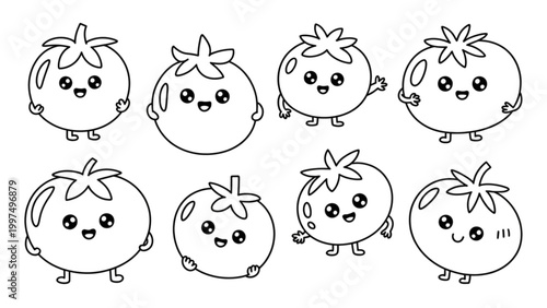 Set of seven cute cartoon chubby cats with happy expressions Vector