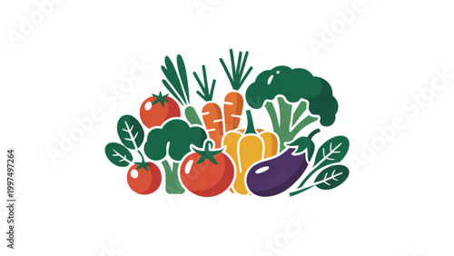 Colorful assortment of fresh vegetables and fruits arranged together Vector