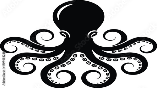 Vintage octopus vector engraving with detailed tentacles and suction cups in scientific textbook style on white