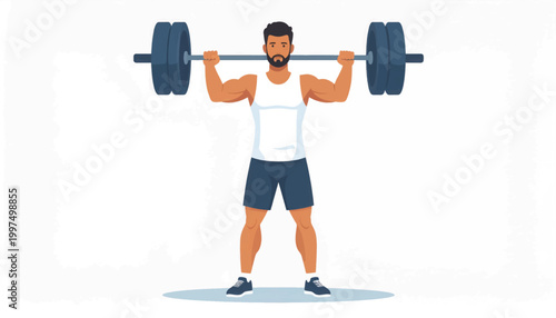 Man Lifting Heavy Barbell with Weights.