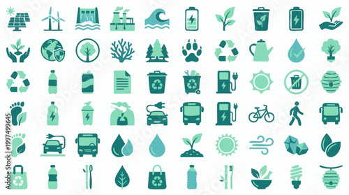 Environmental and Ecology Flat Design Icon Set for Sustainability