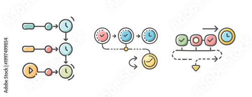 Timeline icons representing experience, progress, and project management, planning concept