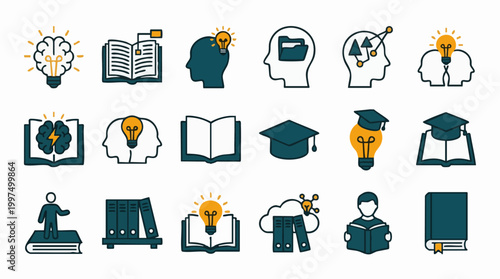 Knowledge, education, and idea vector icons for learning and intellect