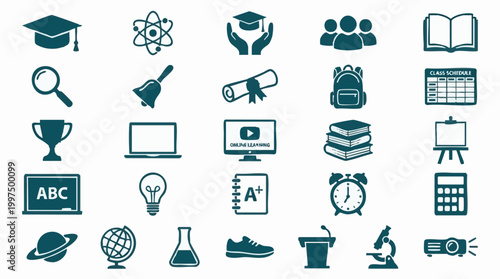 Education and learning icons set in flat design style