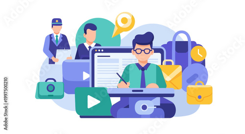 Digital Education and Online Learning Concept. Professional Development, Corporate Training, Video Course, Mentorship Flat Vector Illustration.