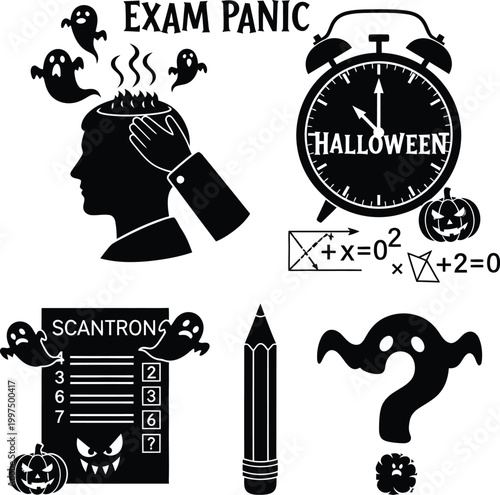Exam panic on halloween with stressed student and math problems