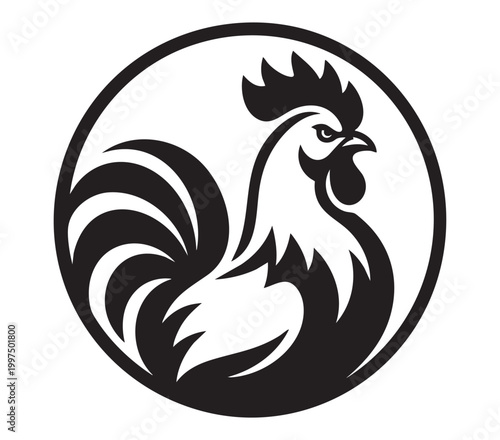 Proud Rooster Mascot Vector Logo in Circle