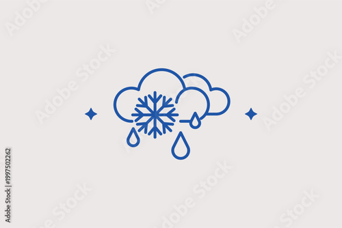 Rain and snow line icon for slushy conditions and variable winter moisture. Hybrid vector illustration for municipal salt truck scheduling and seasonal tire change reminders.