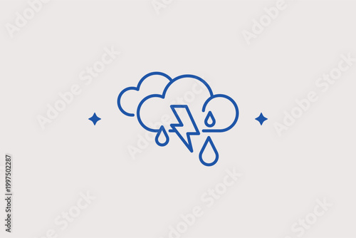 Cloud with lightning and rain line icon for severe thunderstorms and stormy weather conditions. Dynamic vector illustration for emergency weather warnings and meteorological news reports.