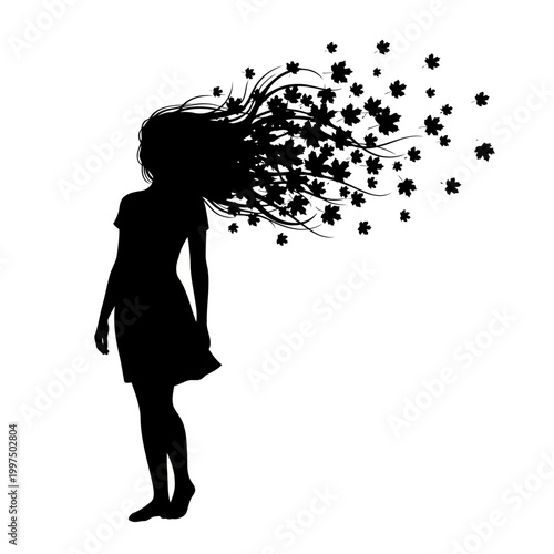 silhouette of a girl with flowers