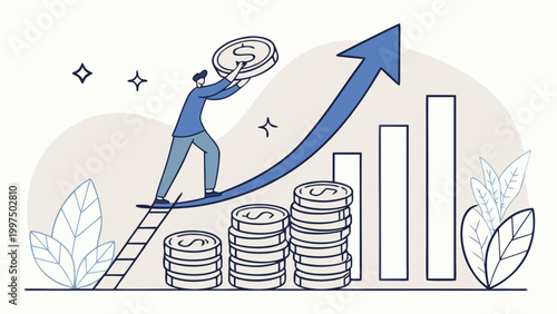 Business growth with money and success chart