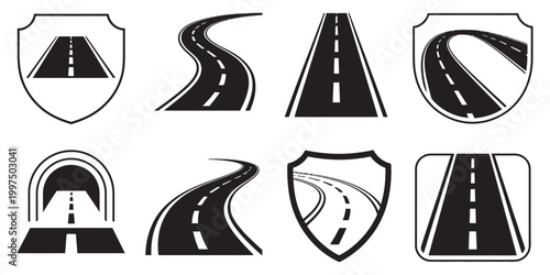 Seamless asphalt road vector, straight highway top view with white dashed lane markings, transportation traffic map design isolated element