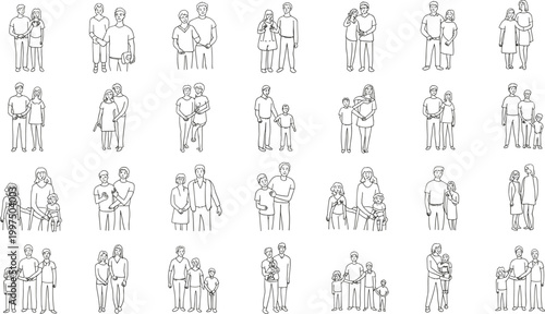 Cartoon vector illustration of family groups showing diverse relationships connection inclusive creative minimal design