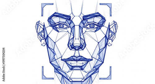 Facial Recognition Technology Abstract Human Face Blueprint.