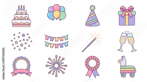 Collection of colorful birthday celebration icons