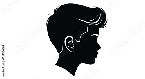 Male profile silhouette vector illustration in black with modern hairstyle for user avatar icons branding identity and app design use