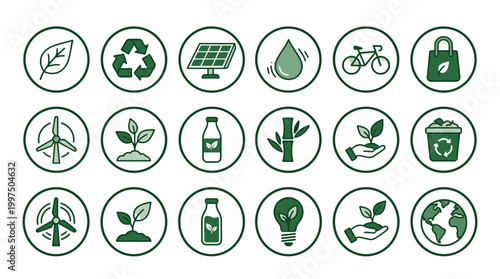 Collection of eco friendly and sustainable icons