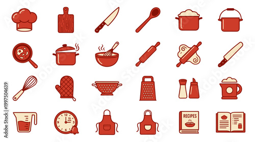 Collection of kitchen utensils and cooking tools