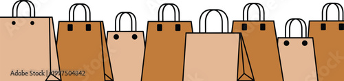 Cartoon vector illustration of shopping bag collection showing paper retail commerce design with sustainable decorative theme
