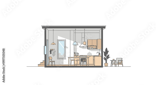 Cozy Kitchen Interior Cross Section Illustration