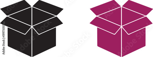 Open cardboard box vector icon set packaging delivery shipping storage container symbol black and magenta illustration isolated design element