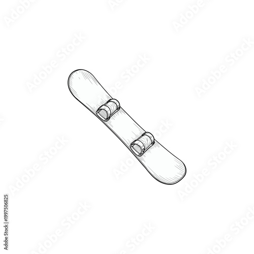 Snowboard with bindings in sketch style on white background  