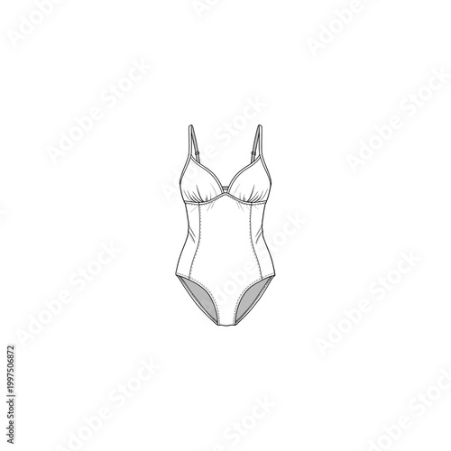 Simple one-piece swimsuit line drawing on white background  