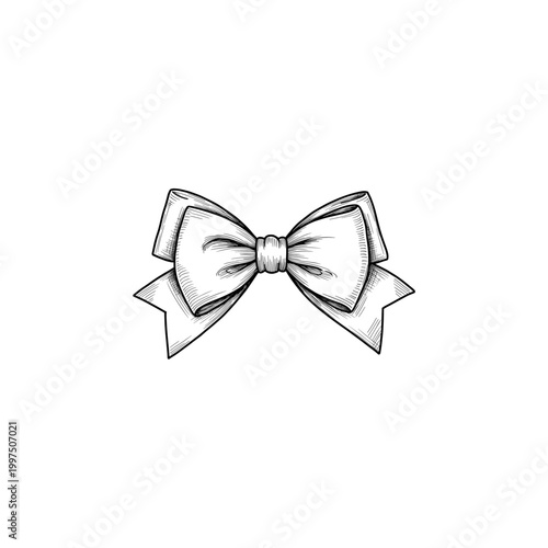 White decorative bow with ribbon detail in sketch style  