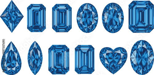 Foto Luxury Blue Diamond and Sapphire Gemstone Collection with Various Precious Cuts